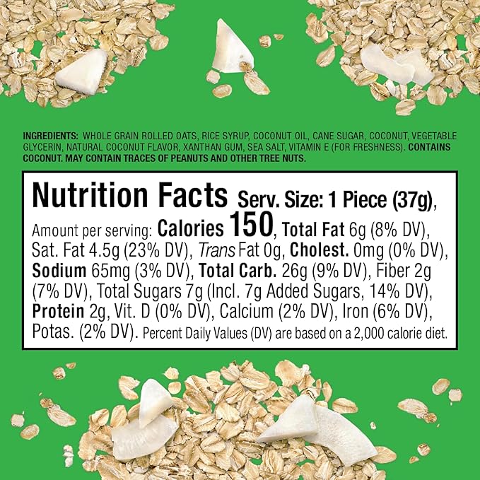 Bobo's Oat Bites, Coconut, 1.3 oz Bites (30 Pack Box), Gluten Free Whole Grain Snack, Vegan On-The-Go