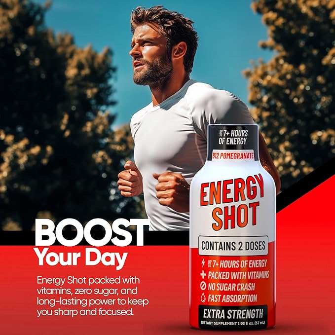 B12 Açaí Pomegranate Extra Strength Energy Shot 10 pk – 260mg Natural Caffeine B12 B6 – Energy & Vitality Support – 2 Servings Sugar Free Zero Calorie Green Tea B-Vitamins Electrolytes Vegan – 1.93 fl oz