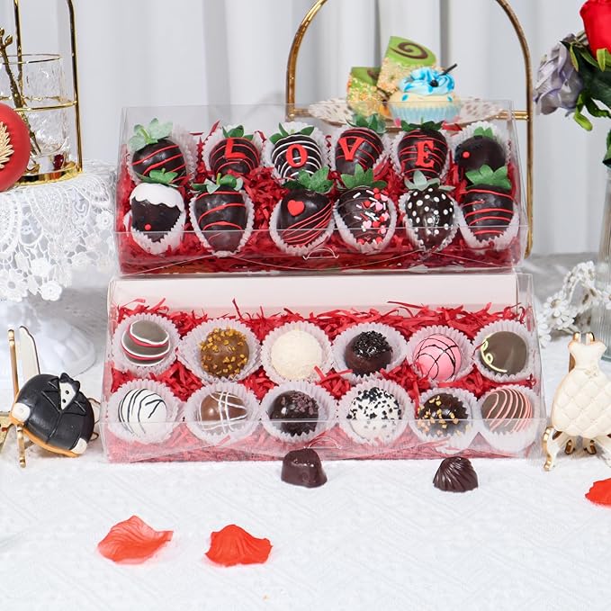 RomanticBaking 40Pcs 12x5x2Inches Clear Easter Cookies Boxes Bakery Box Chocolate Covered Strawberries Boxes Chocoalte Truffle Boxe Macaron Cakesickle Gift Packaging for Christmas Valentine's