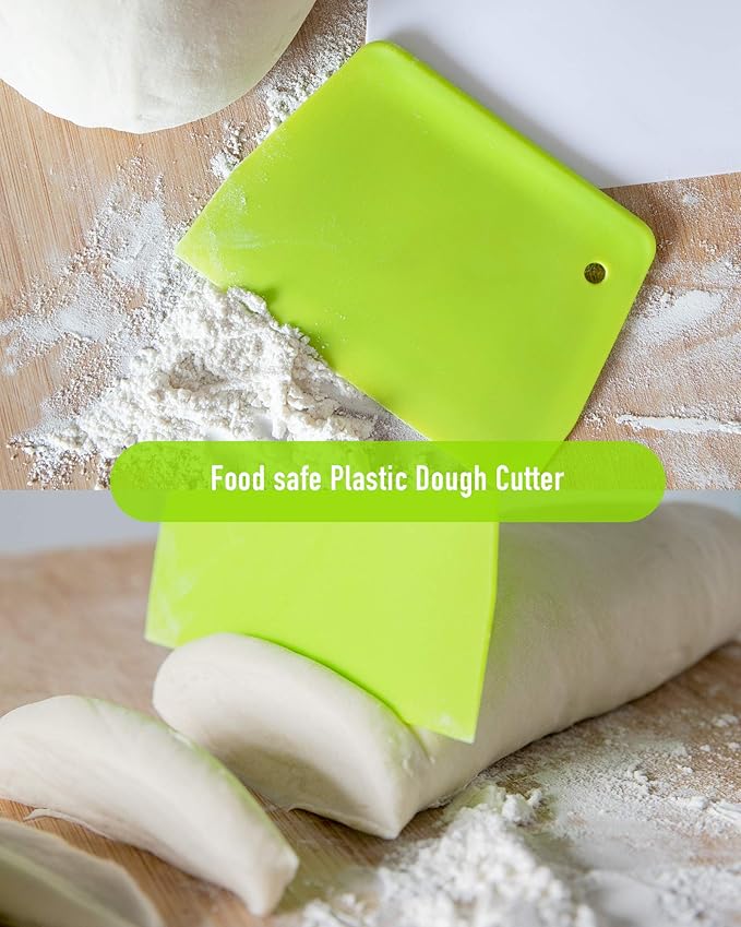 (2PCS) Dough Scraper Bowl Scraper ，Food safe Plastic Dough Cutter， Flexible Plastic Scraper Practical Bench Scraper Multipurpose Food Scrappers for Bread Dough Cake Fondant Icing