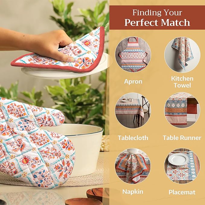 Maison d' Hermine Pot Holders 100% Cotton Heat Resistant Potholders 8" x 8" Hot Pads with Loop BBQ, Cooking, Baking, Grilling, Kitchen, Handling Hot Pans (Pack of 1, Romane)