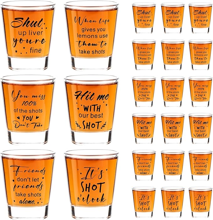 Kolewo4ever 24 Pieces Funny Friends Shot Glasses Funny Friends Shot Glasses Clear Glass Cups with Heavy Base for Adult Small Glass Shot Cups 1.75 oz Shot Glass for Best Friend