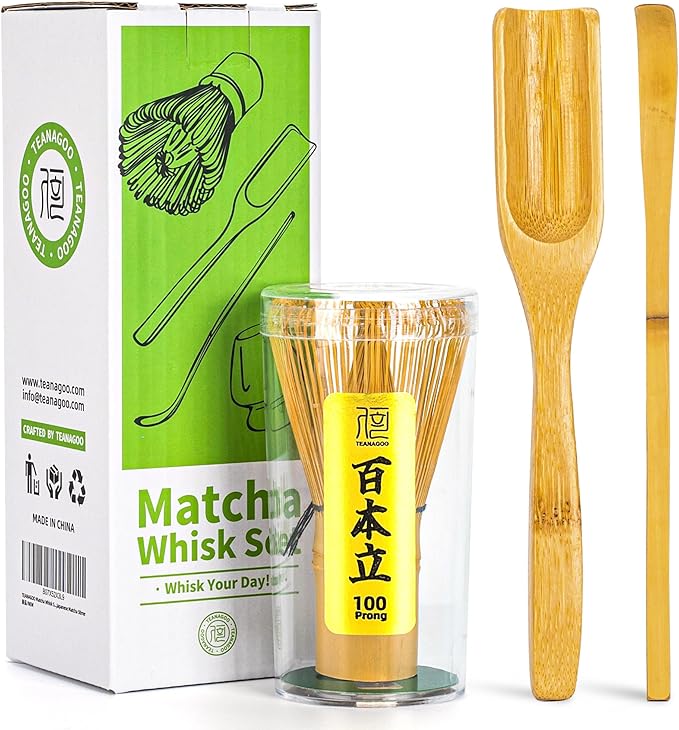 TEANAGOO Matcha Whisk Set, Bamboo Matcha Whisk (Chasen), 3 Pcs Traditional Starter Matcha Set, Scoop (Chashaku) Tea Spoon, Matcha Accessory, Bamboo Whisk For Matcha Tea (100prongs)