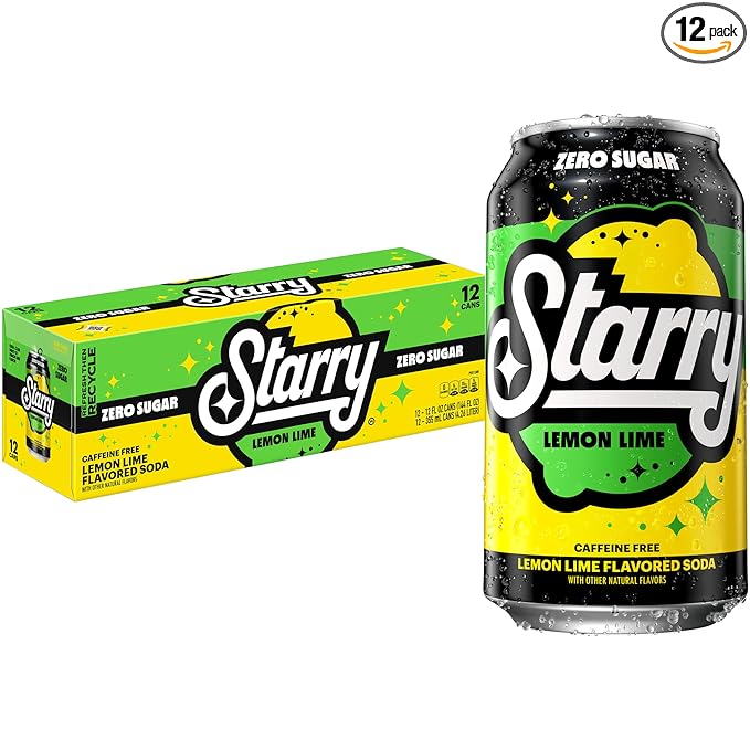 Starry Zero Sugar Lemon Lime Soda, 12 Fl Oz Cans (Pack of 12)