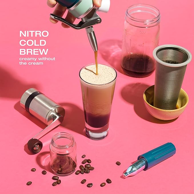0.5L Nitro Coffee Maker, Aluminum Nitro Cold Brew Coffee Maker with Special Nitro Diffuser Nozzle & Cold Brew Maker for Making Nitro Cold Brew, 1 Pint/0.5L, Includes (10) Nitro Cartridges