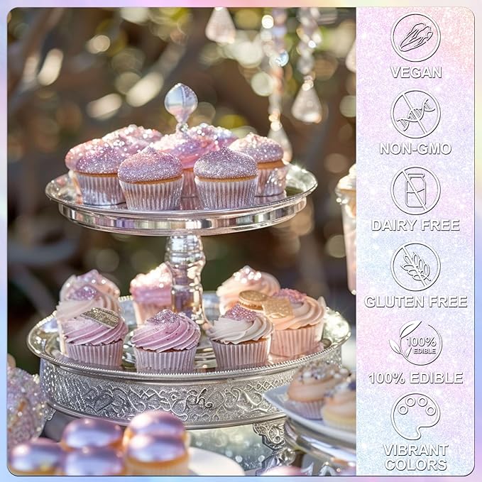 Iridescent Rainbow Edible Glitter - 5g Food Grade Cake Decorating Shimmering Glitter, Edible Sprinkle Luster Dust for Drinks, Chocolates, Fondant, Strawberries, Cupcakes, Candy, Cookie - Vegan