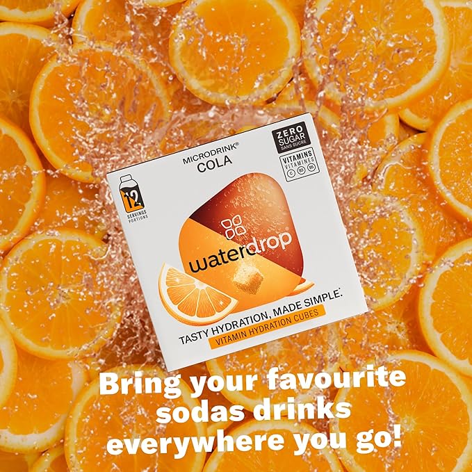 Waterdrop Hydration Cubes with Vitamin C, B3, B5 & Electrolytes, Cola & Orange Flavor Variety Pack, Flavored Water Enhancer Cubes for Still & Sparkling Water, On the Go, Sugar Free, Vegan, 24 Count