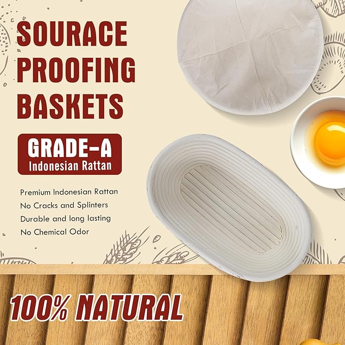 Complete Sourdough Starter Kit,10 Inch Round & 9 Inch Oval Banneton Sourdough Bread Baking Supplies With Sourdough Starter Jar, Sour dough Starter Kits for Women, Men, and Bread Bakers
