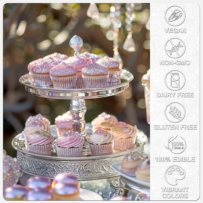 White Edible Glitter - 5g Food Grade Cake Decorating Shimmering Glitter, Edible Sprinkle Luster Dust for Drinks, Chocolates, Fondant, Strawberries, Cupcakes, Candy, Cookie - Vegan