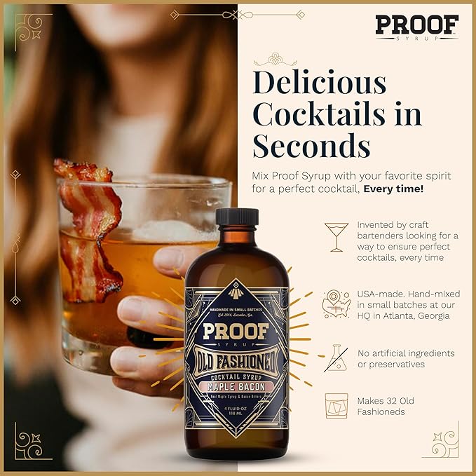 Proof Syrup - Old Fashioned Cocktail Mix - Made with Real Bitters & Cane Sugar - Maple Bacon - Fast, Easy, Delicious, Handcrafted Cocktail Syrup - 4oz