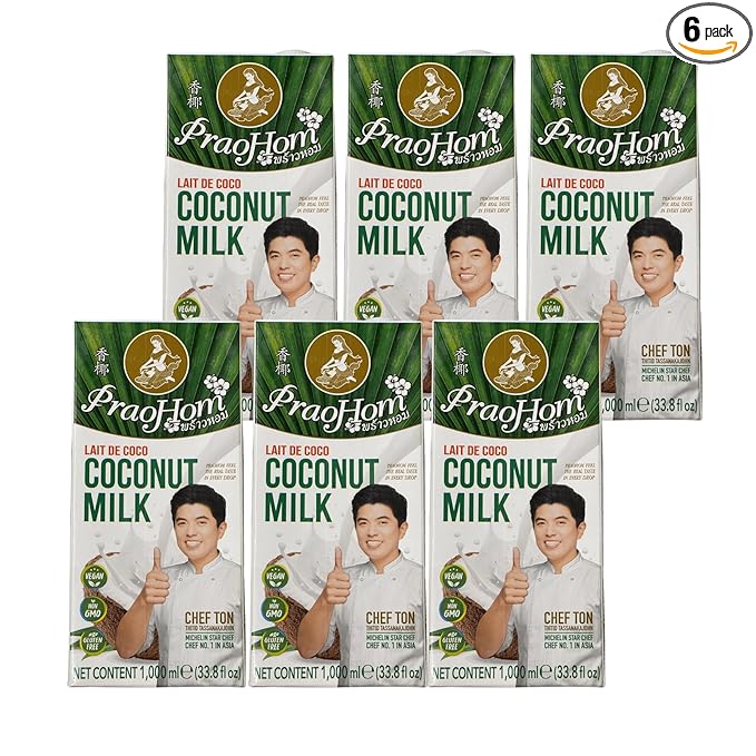 Praohom Coconut Milk 33.84 Fl Oz - Plant Based, Dairy Free Milk Alternative - Pure and Rich Thai Coconut Milk - No Added Sugar - Ideal for Cooking and Baking (1 Liter (Pack of 6))