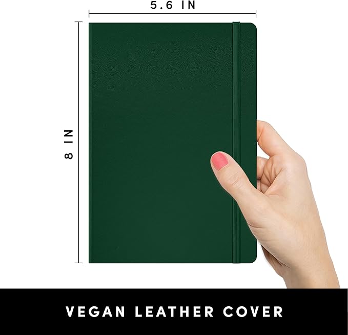 PAPERAGE Dotted Journal Notebook, (Dark Green), 160 Pages, Medium 5.6 in x 8 in - 100 GSM Thick Paper – Hardcover Journaling Notebook for Work, School & Bullet Journaling