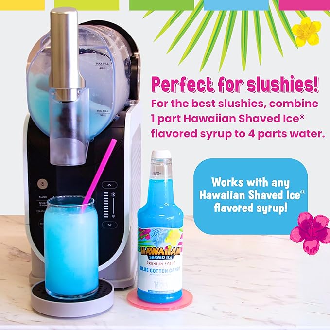 Hawaiian Shaved Ice Syrup Gallon 4-pack, Blue Cotton Candy, Strawberry, Pina Colada, Lemon-Lime, for Slushies, Italian Soda, Seltzers, Popsicles, & More, No Refrigeration Needed, Allergy-friendly