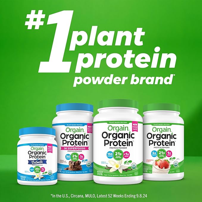 Orgain Organic Vegan Protein Powder + Oat Milk, Chocolate - 20g Plant Based Protein, Gluten Free, No Dairy, Soy or Lactose Ingredients, Low Sugar, Non-GMO, Kosher, For Shakes & Smoothies - 1.05lb