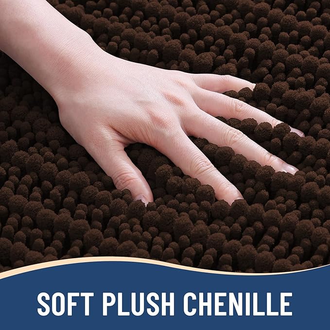 Arotive Luxury Chenille Bathroom Rug Mat, Extra Soft Thick Absorbent Shaggy Bath Rugs, Non-Slip Machine Wash Dry, Plush Bath Mats for Bathroom, Shower and Tub, 47x17, Brown