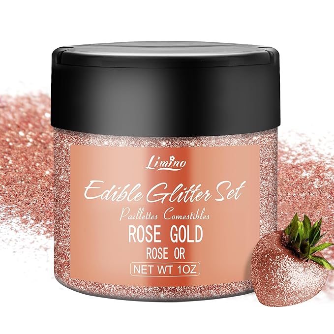 Edible Glitter - 30g Edible Luster Dust Metallic Food Grade Coloring Glitter for Drinks, Baking, Cake Decorating - Edible Dust Powder Shimmer Sprinkle Powder for Icing, Cocktail, Candy (Rose Gold)