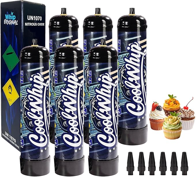 740G Whipped Cream Charger Tank (6 Pack), Cartridges for Desserts & Cocktails, Fits with Any Standard Dispensers, Leak Proof Steel