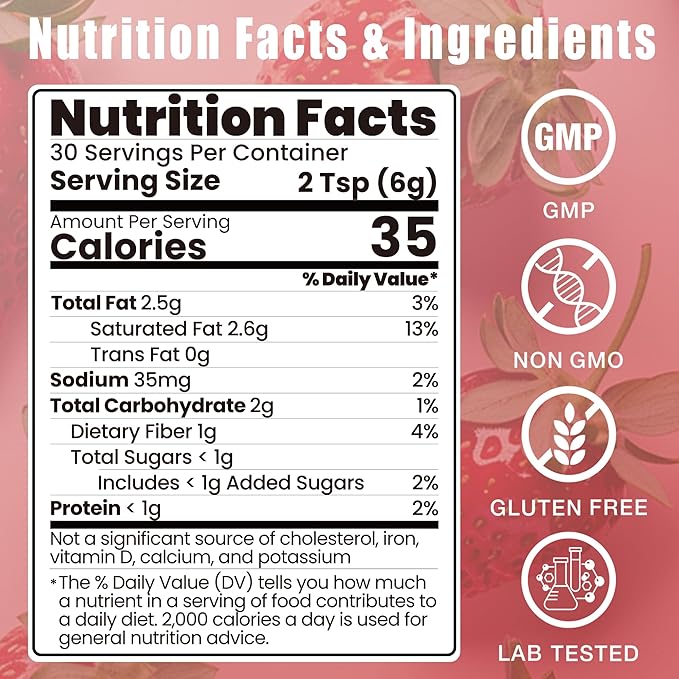 Mushroom Coffee Creamer, Strawberry Flavored Coconut Creamer, Probiotics, MCT Powder, 6 Mushrooms | Lion's Mane, Turkey Tail, Reishi, Maitake | Boosts Focus, Immunity and Energy | 30 Servings