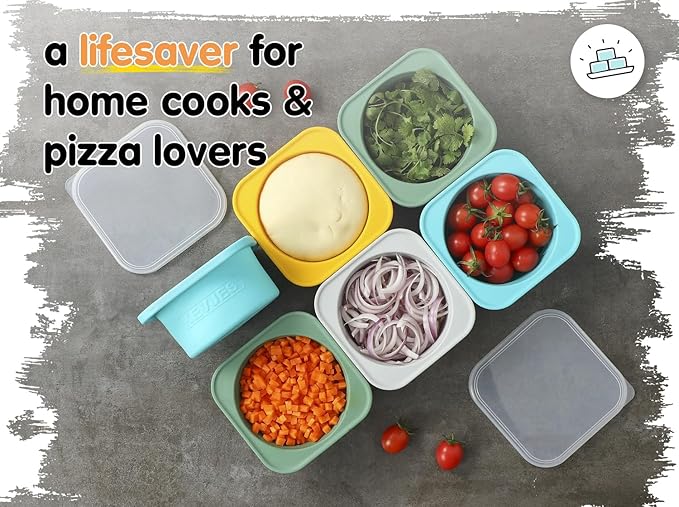 Stackable Silicone Artisan Pizza Dough Proofing Proving Trays with Air-tight Lids-4pack-500ml Volume for 250g Dough Ball (Green)