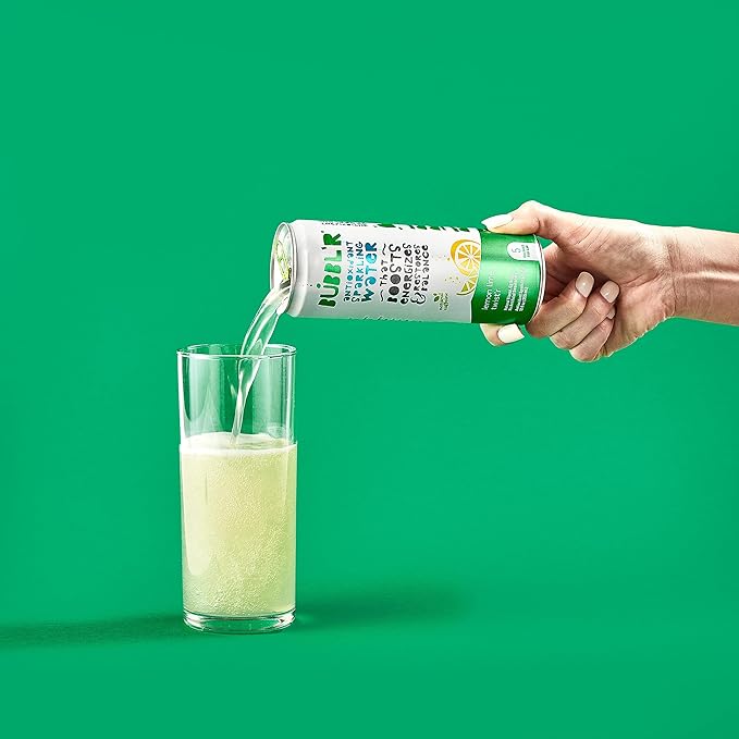 BUBBL'R lemon lime twist'r, Antioxidant Sparkling Water with Natural Caffeine, 0g Sugar, Gluten Free, All Natural Flavors, 12 Fl Oz Cans, 12 Count