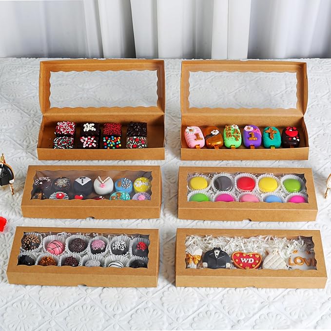 50PCS 12x5x1.5Inch Cookies Boxes with Window Bakery Boxes Macaron Boxes Cakesickle Boxes Chocolate Truffle Boxes Donut Treat Boxes for Christmas Valentine's Easter Mother's Day