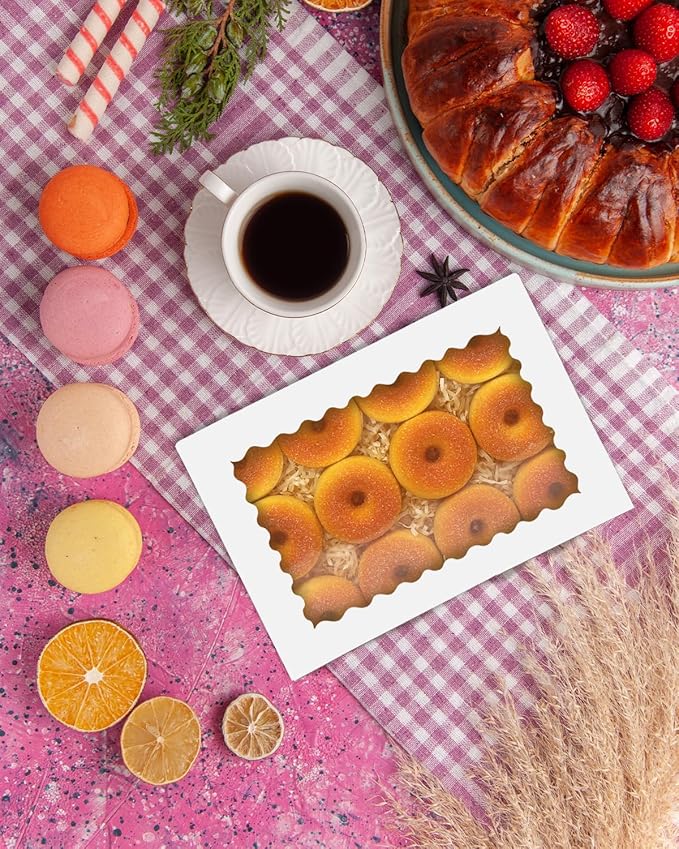 qiqee Auto-pop Up 14x10x2.5 Inch White Cookie Box with Window 15Pcs Pastry Macaron Bakery Box For Packaging