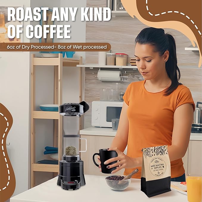 Fresh Roast Coffee Roaster Bundle SR800, Glass Extension Tube, Coffee Bean Cooler, (2 Lbs) Sample Pack of Green Beans, (2- pack) Sample trays