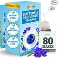 LeafLea 80 Butterfly Pea Flower Tea Bags, Natural Herbal Tea for Blue and Purple Drinks, Mocktails, and Food Coloring, Caffeine-Free, Sugar-Free, Non-GMO, Pack of 2