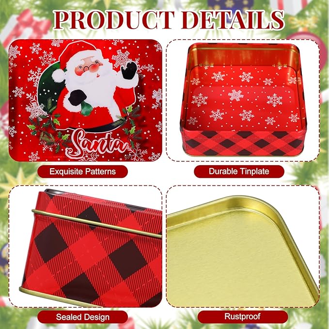 Tioncy 24 Pcs Christmas Cookie Tins with Lids Large Cookie Boxes Metal Empty Tins Santa Tinplate Xmas Gift Box for Christmas Holiday Candies Treats Storage Container (Vintage)