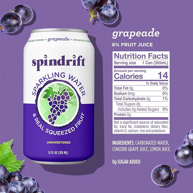 Spindrift Grapeade Can 12 Ounce (Pack of 24)