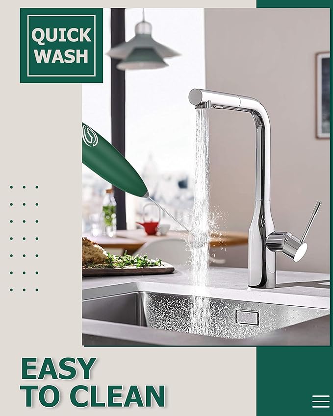 Milk Frother With Stand Handheld Frother Wand Drink Mixer Handheld Coffee Stirrers Electric Frother for Coffee Mixer Wand with 2 Whisk frother for protein powder-Green