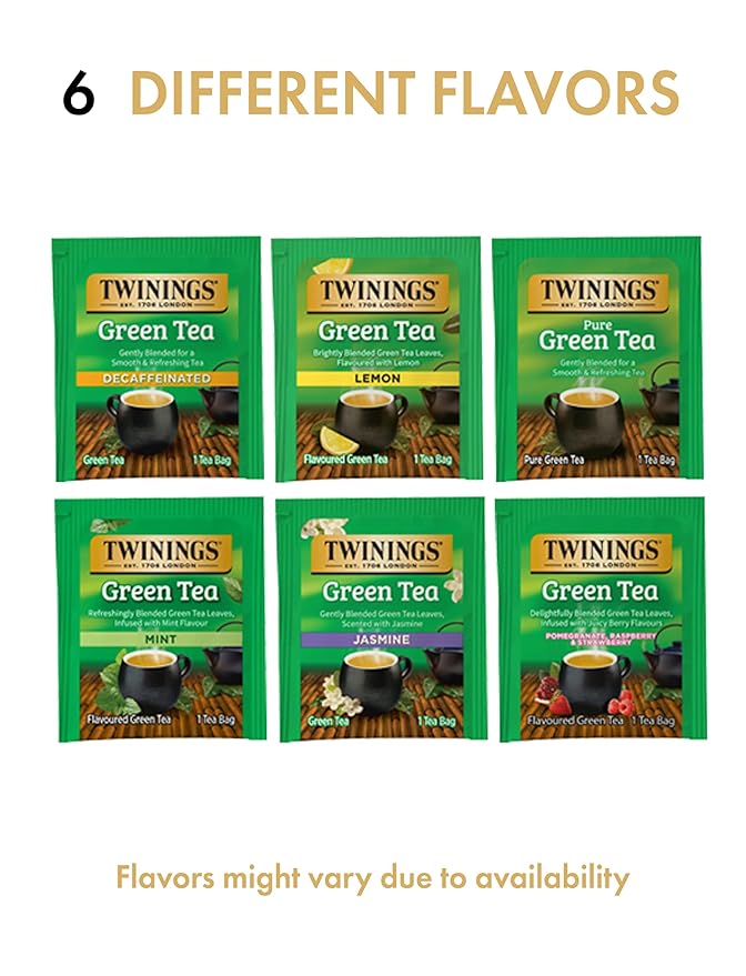 Twinings Green Tea Bags Sampler Assortment, Variety Pack (36 Count) 6 Different Flavors for Tea Lovers: Her, Him, Women, Men, Couples, Family, Friends, Coworkers