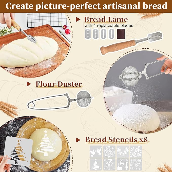 Sourdough Starter Kit, 9" Round & 10" Oval Banneton Bread Proofing Basket Set, Sourdough Bread Baking Supplies, Bread Making Tools Gift Set for Beginner Professional Bakers