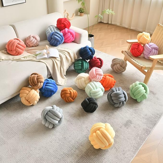 Decorative Throw Knot Pillow Ball for Home Chair Sofa Couch Bed Aesthetic Round Velvet Knotted Pillow Cushion (Purple, 11 inches)