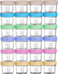WILLDAN Glass Baby Food Storage Jars w/Lids (4 oz, 24 Pack Set) Snack, Puree, Reusable Small Containers, Breast Milk, Fridge or Freezer, Microwave & Dishwasher Safe, Essential Must Have for Infants