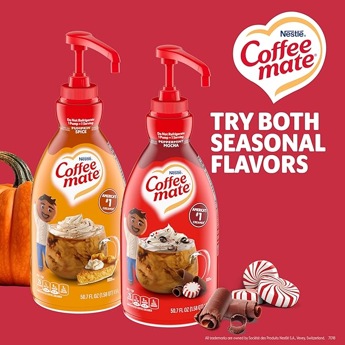 Nestle Coffee mate Coffee Creamer, Peppermint Mocha, Concentrated Liquid Pump Bottle, Non Dairy, No Refrigeration, 50.7 oz (Pack of 2)