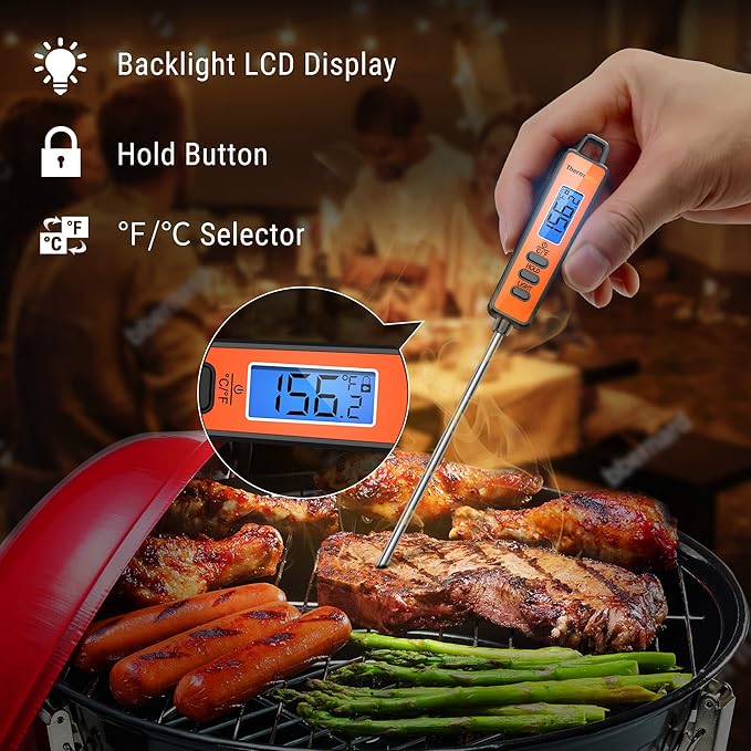 ThermoPro TP01A Digital Meat Thermometer for Cooking Candle Liquid Deep Frying Oil Candy, Kitchen Food Instant Read Thermometer with Super Long Probe, Backlit, Lock Function