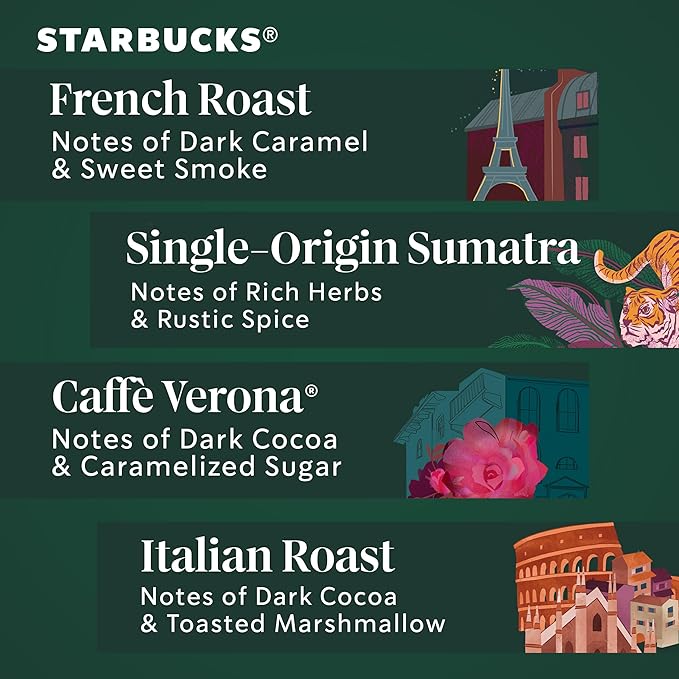 Starbucks K-Cup Coffee Pods, Dark Roast Coffee Variety Pack for Keurig Brewers, 100% Arabica, 1 Box (96 Pods)