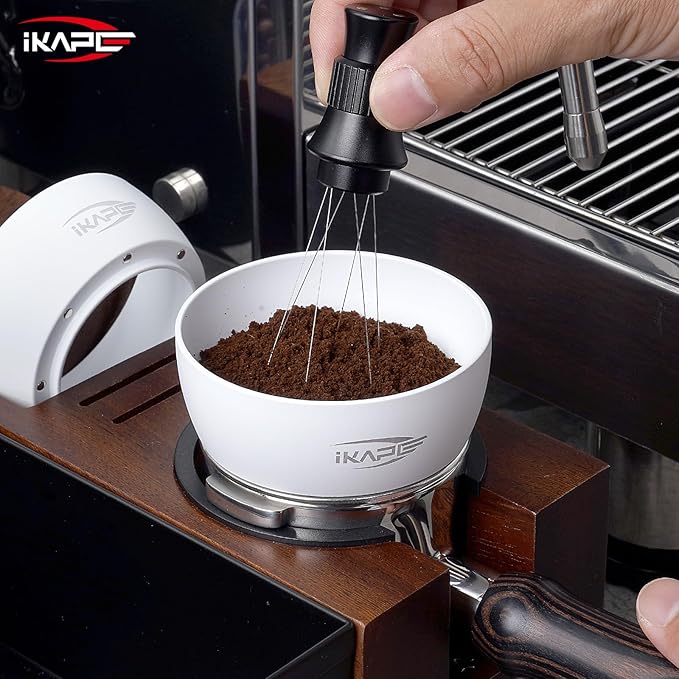 IKAPE Magnetic Dosing Funnel Set, 51MM Espresso Dosing Ring & Puck Screen Kit Compatible with Delonghi 51MM Bottomless Portafilter - with 8 Small Magnet (White)