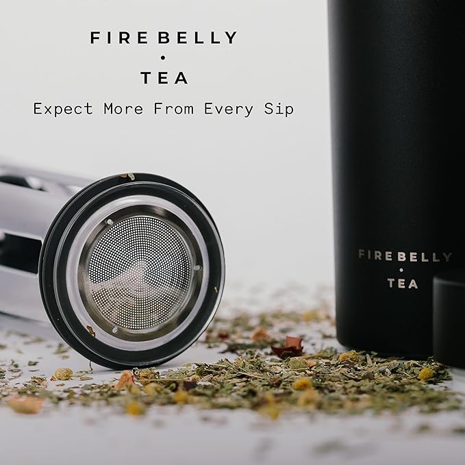 Firebelly Tea, Travel Tea Infuser Mug with Strainer, Insulated Tumbler for Loose Leaf Tea or Coffee, Leakproof Bottle for Hot or Iced Drinks, Stainless Steel Thermos with Lid, Blanc