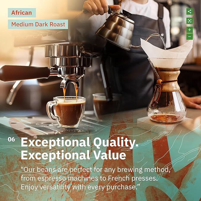 Horn of Africa Signature Reserve Espresso Blend - Medium Dark Roast Coffee Beans, Freshly Roasted To Order Whole Bean Coffee, Specialty Grade, Fair Trade and Non-GMO African Espresso Beans - 5LB