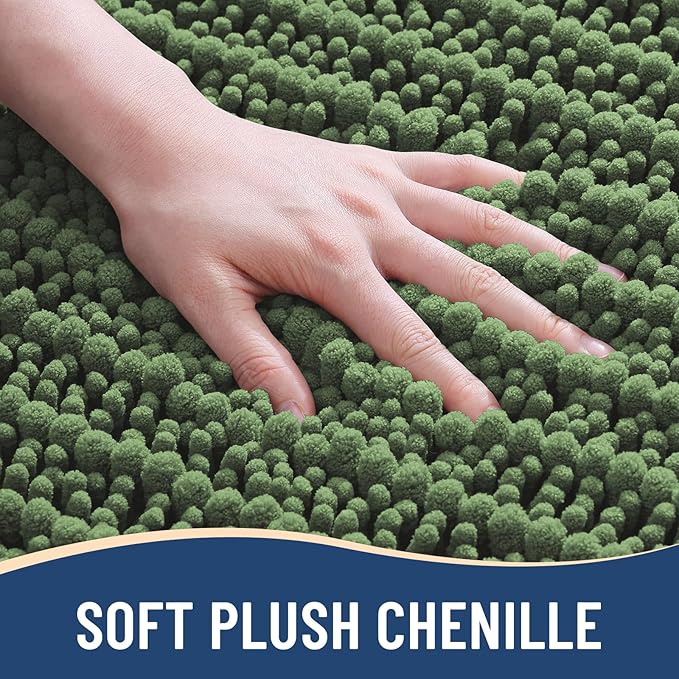 Arotive Luxury Chenille Bathroom Rug Mat, Extra Soft Thick Absorbent Shaggy Bath Rugs, Non-Slip Machine Wash Dry, Plush Bath Mats for Bathroom, Shower and Tub, 24x16, Olive Green