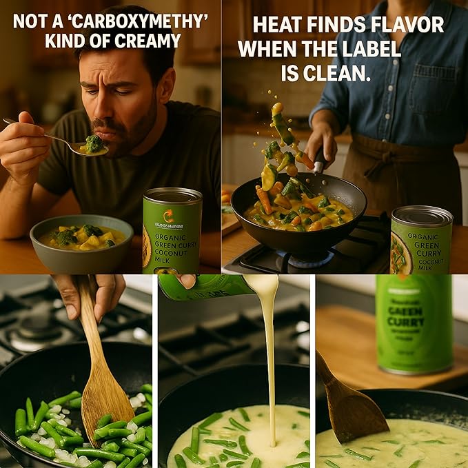 Islands Harvest Organic Green Curry Coconut Milk Pack of 6 - Vegan, Kosher, Halal, Non-GMO, USDA Organic - No Added Artificial Flavors, Colors or Preservatives. For Curries, Such As Green Beans, Broccoli, Carrot