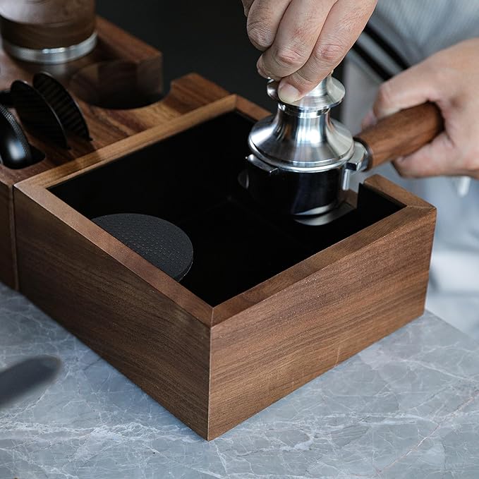 Wooden Espresso Knock Box Walnut Dump Bin for Coffee Grounds Disposal Durable, Shock-Absorbent Espresso Machine Accessories, Easy to Clean Tamping Station