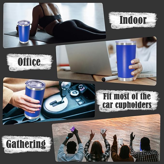 20 oz Tumbler Coffee Tavel Tumblers Bulk with Lid Stainless Steel Double Wall Vacuum Insulated Mug Powder Coated Cups fit Car Cupholder for Hot and Cold - Dark Blue, 12Pack