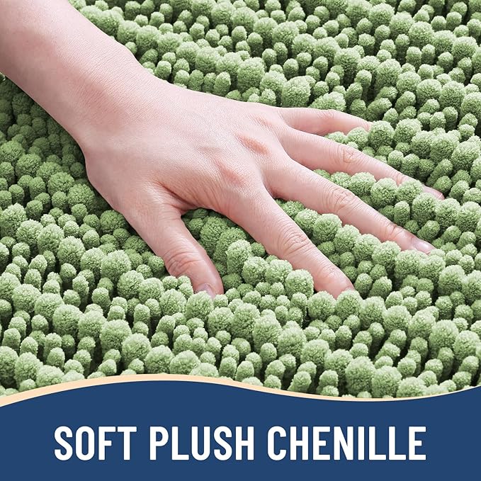Arotive Luxury Chenille Bathroom Rug Mat, Extra Soft Thick Absorbent Shaggy Bath Rugs, Non-Slip Machine Wash Dry, Plush Bath Mats for Bathroom, Shower and Tub, 47x32, Sage Green