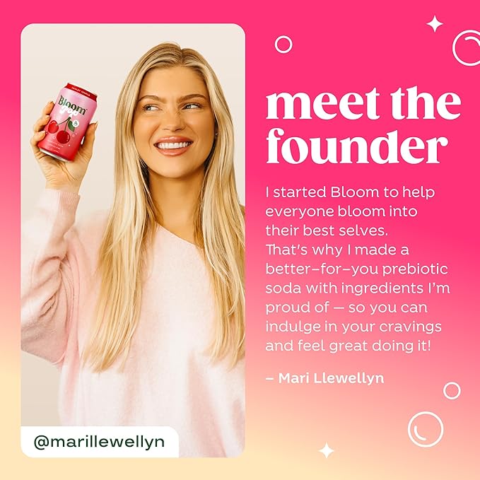 Bloom Pop Prebiotic Soda 12 Pack, Strawberry Cream Flavor, 12oz Cans | Prebiotic Soda for Gut Health, Low Calorie Soda, No Caffeine, Healthy Soft Drink Alternative