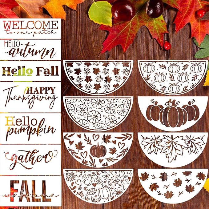 Fall Stencils for Painting on Wood 12” Autumn Stencils Hello Pumpkin Stencil Happy Thanksgiving Drawing Templates for Porch Sign Door Wreath Doormat
