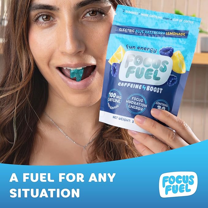 FocusFuel Energy Chews – Blue Razzberry Lemonade (15 Servings) – 100mg Caffeine + Alpha GPC + L-Theanine + B12, Magnesium – Great Taste – No Crash or Jitters