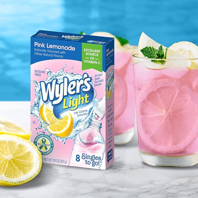 Wyler's Light Singles To Go Powder Packets, Water Drink Mix, Pink Lemonade, 96 Single Servings (Pack of 12)